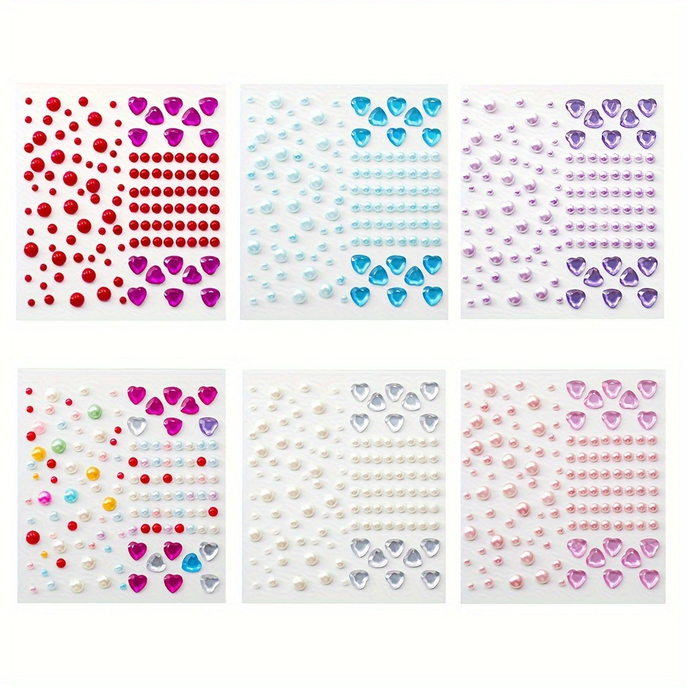 6 ชิ้น/เซ็ตสติกเกอร์เพชรใบหน้าติดด้วยตนเองรักมุกพลอยเพชรสติ๊กเกอร์แต่งหน้าเพชรสติ๊กเกอร์ ทําเอง ตกแต่ง