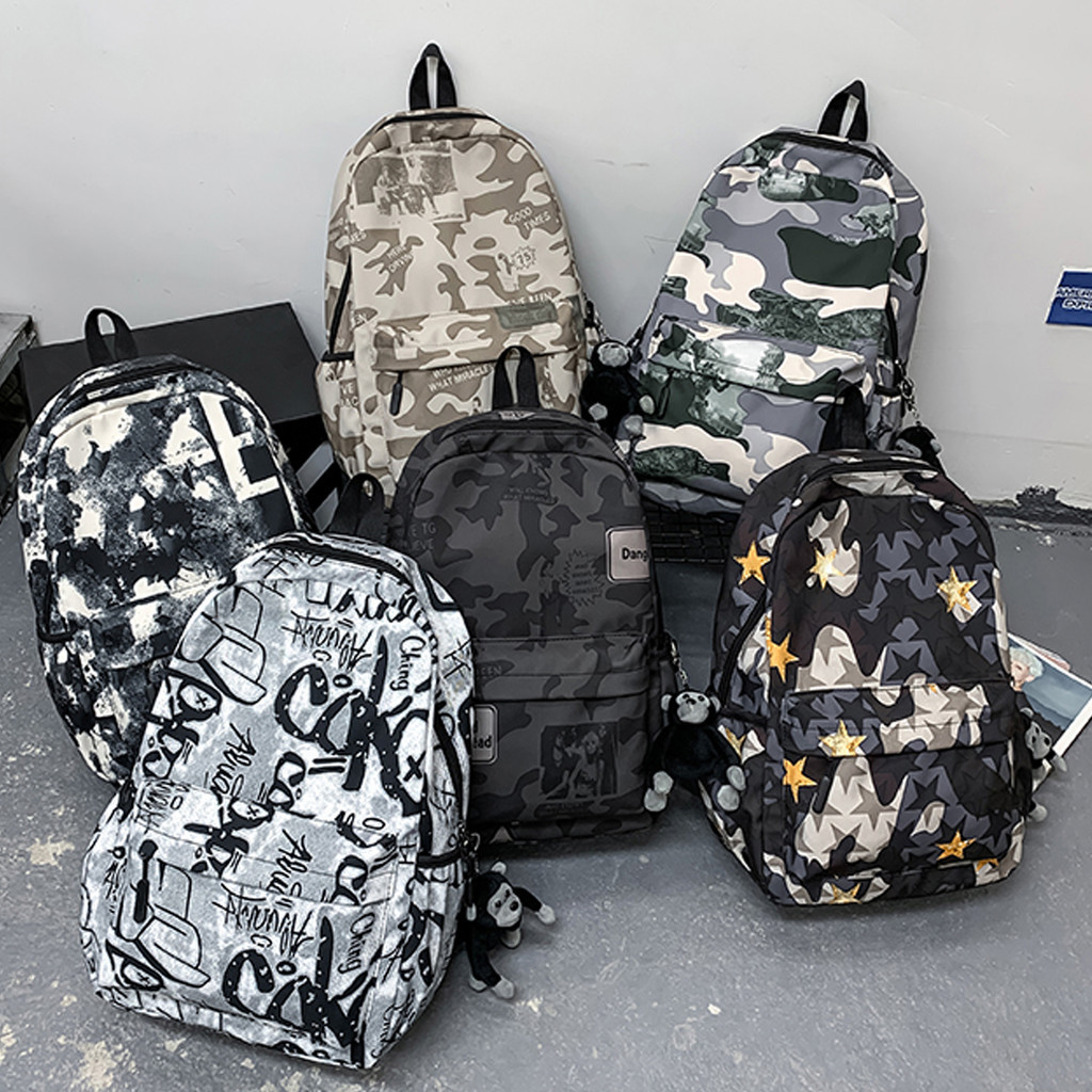 1 Pc แฟชั่นขนาดใหญ่ Capcity Camouflage ไนลอนซิปกระเป๋าเป้สะพายหลังสําหรับ Lady สําหรับสุภาพบุรุษสําหรับกลางแจ้ง Outings Travel