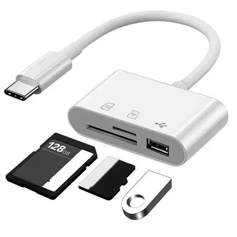 เครื่องอ่านการ์ด USB C ถึง TF SD USB 3 ใน 1 อะแดปเตอร์หลายพอร์ตสําหรับ iPhone iPad MacBook Galaxy แล็ปท็อป