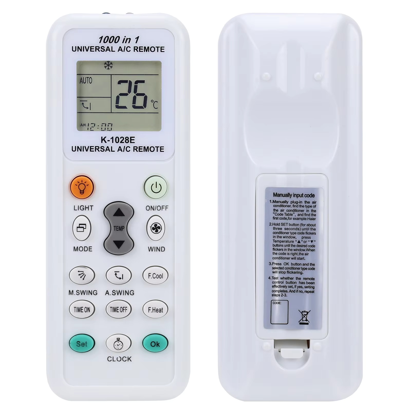 รีโมทควบคุมแอร์ Universal 1000in1 รุ่น K1028E สำหรับแบรนด์หลักทั้งหมด จอ LCD