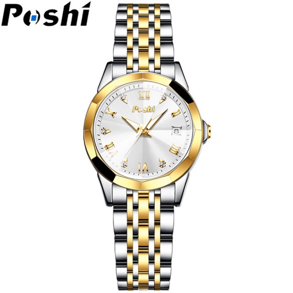 Poshi Brand นาฬิกาข้อมือควอตซ์แฟชั่น สายแสตนเลส กันน้ํา สไตล์เกาหลี สําหรับสตรี