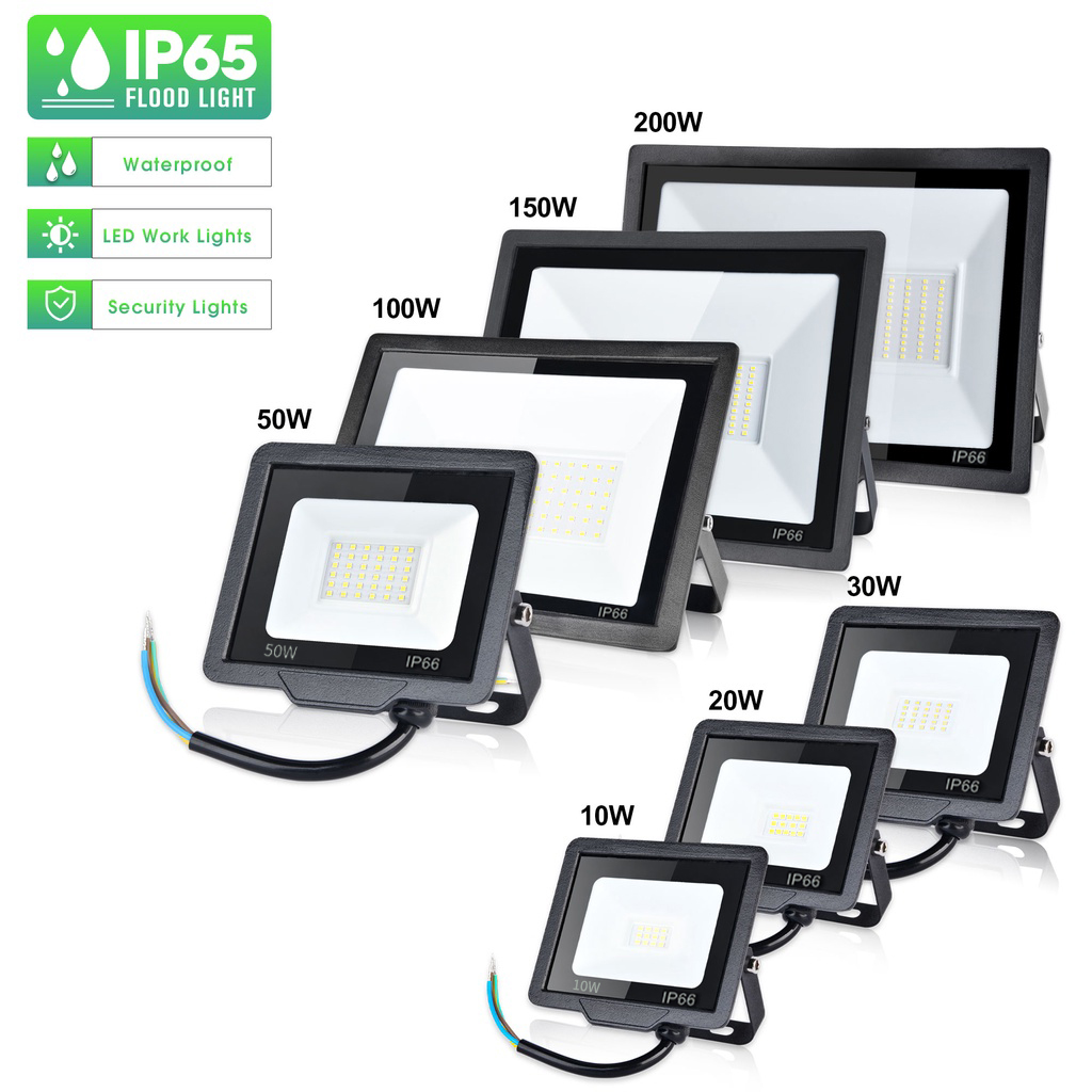 【On Hand】ไฟฟลัดไลท์ LED 220V 10W 20W 30W 50W 100W 150W 200W กันน้ํา 6500K สําหรับกลางแจ้ง