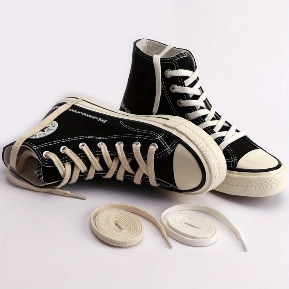 1 คู่ผ้าใบ Shoelaces แบนผ้าฝ้าย Laces สําหรับรองเท้าผ้าใบผู้ชายผู้หญิงสีขาว Beige