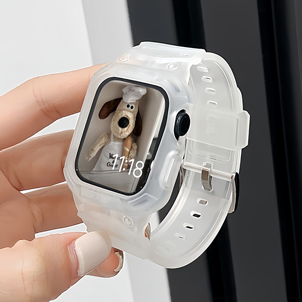 กรณี + สายรัดสําหรับ Apple Watch 38 มม.40 มม.41 มม.แฟชั่นโปร่งใสกีฬานาฬิกา TPU สําหรับ iWatch Pulseira