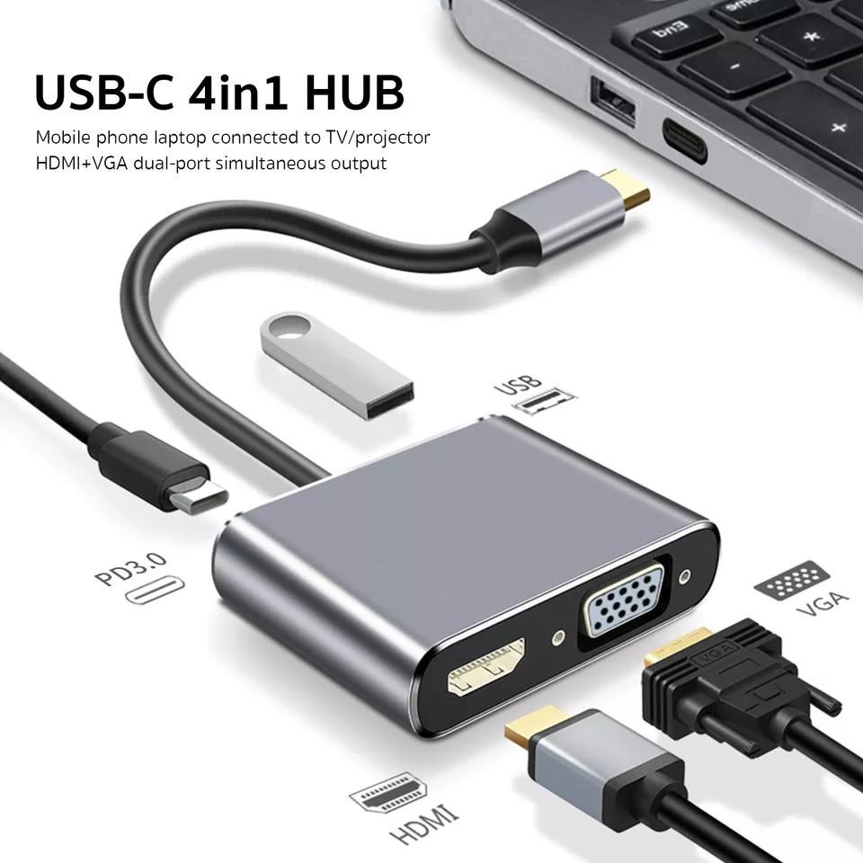 4 in 1 ประเภท C ถึง 4K HDMI HDTV 1080P VGA USB 3.0 หญิงอะแดปเตอร์แปลงสายเคเบิลสําหรับ Windows