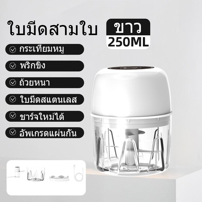 เครื่องปั่นไฟฟ้า เครื่องสับกระเทียม เครื่องสับหัวหอม 250ml USB ชาร์จได้