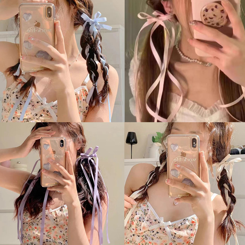 2ชิ้นบัลเล่ต์สไตล์โบว์คู่ริบบิ้นกิ๊บคลิปด้านข้างคลิปหางม้าคลิปด้านบนผูกผมวงผมริบบิ้นฝรั่งเศส ใบเรียกเก็บเงินเป็ด คลิปผ้าโพกศีรษะหญ