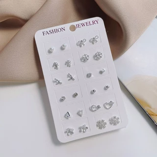ต่างหูขนาดเล็กที่ละเอียดอ่อน 12 คู่ Leaf Airplane Love Stud ต่างหูชุดสไตล์เกาหลีแฟชั่นเครื่องประดับของขวัญ