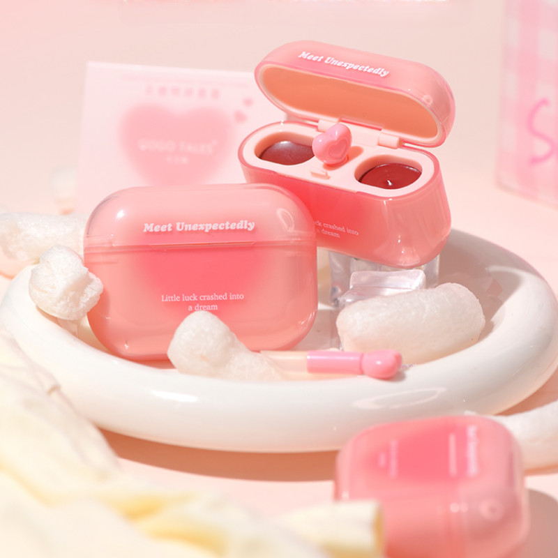 Gogo TALES ลิปสติกรูปหูฟัง น่ารัก mini pouty lip jelly + ling matte lip cream กันน้ํายาวนาน lip mud