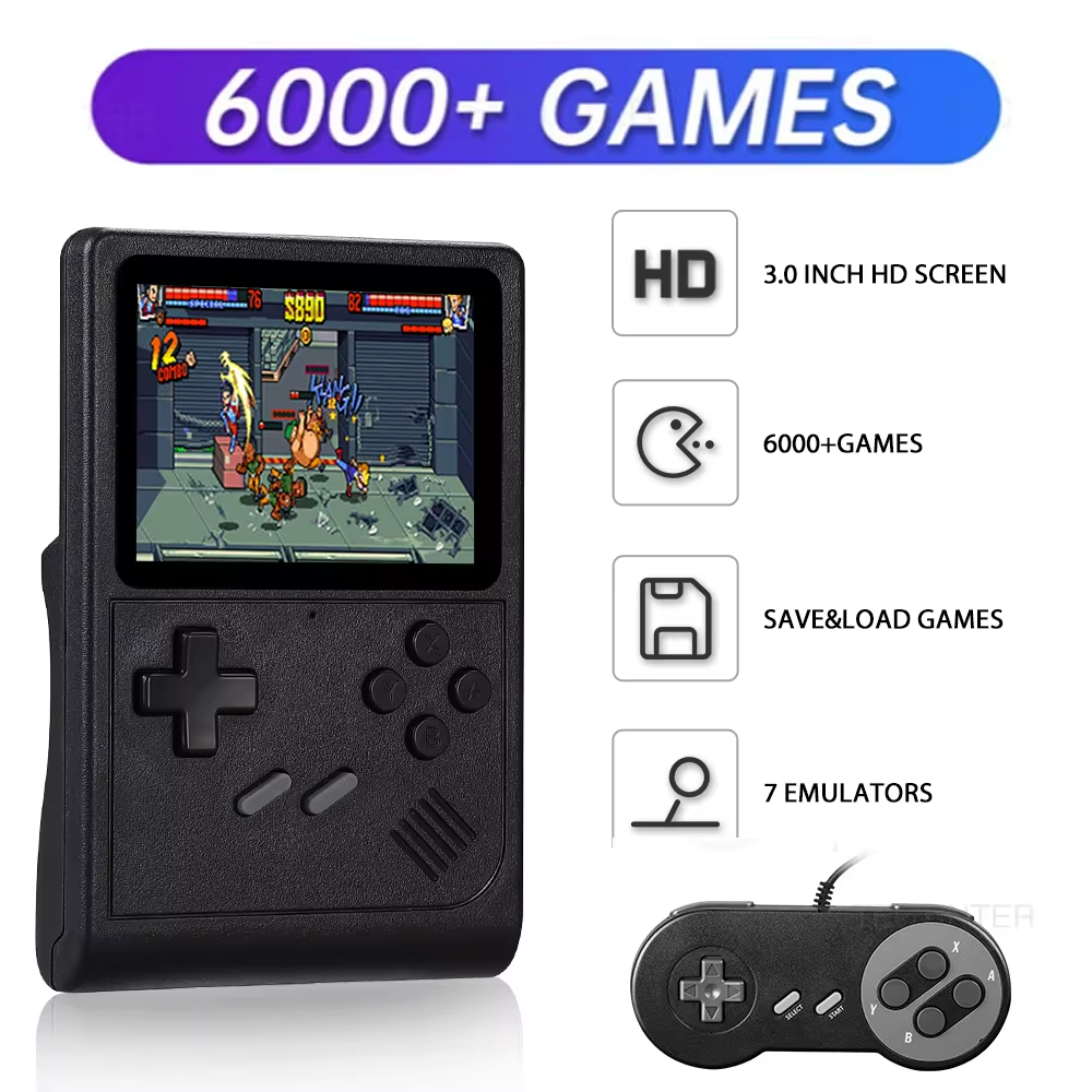 คอนโซลเกมแบบพกพา GB300 เครื่องเกมย้อนยุค 6000 เกม รองรับ SFC GBA พร้อมช่องต่อ AV