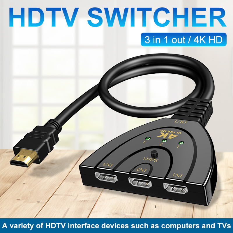 สวิตช์ hdmi 4K 3 พอร์ต hdmi Splitter 3 in 1 Out hdmi Switcher 3x1 ตัวเลือกพร้อมสาย Pigtail hdmi อะแดปเตอร์รองรับ 4K Full HD 1080P 3D สําหรับ TV Xbox PS4 PC Roku HDTV