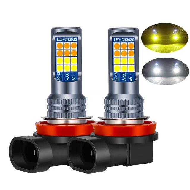 (2PCS) ไฟตัดหมอก LED รถยนต์สีคู่ H11 หลอดไฟ LED H3 H7 H8 HB4 ไฟตัดหมอกรถยนต์แสงสีเหลือง + แสงสีขาว 881 9006 หลอดไฟหมอก