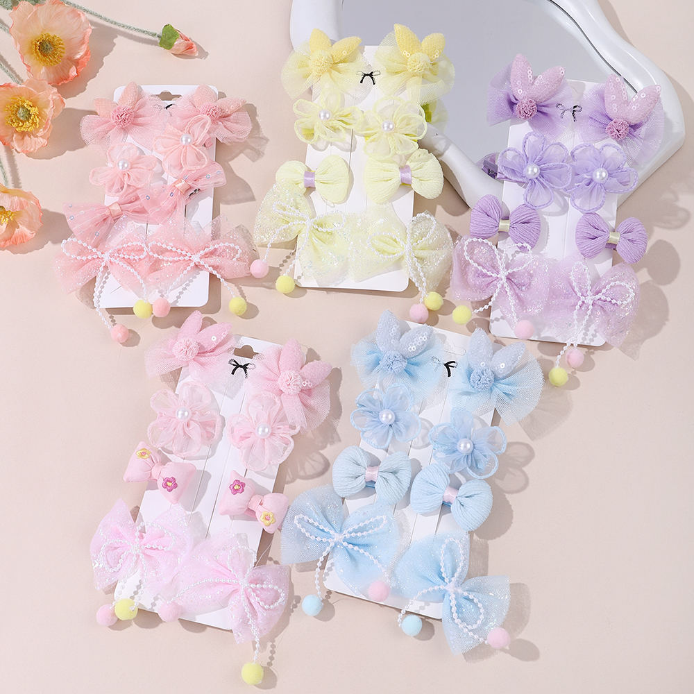 10ชิ้น/เซ็ตน่ารักโบว์กิ๊บเด็กลูกไม้ดอกไม้เด็กสาวกิ๊บอุปกรณ์ผมยืดหยุ่น