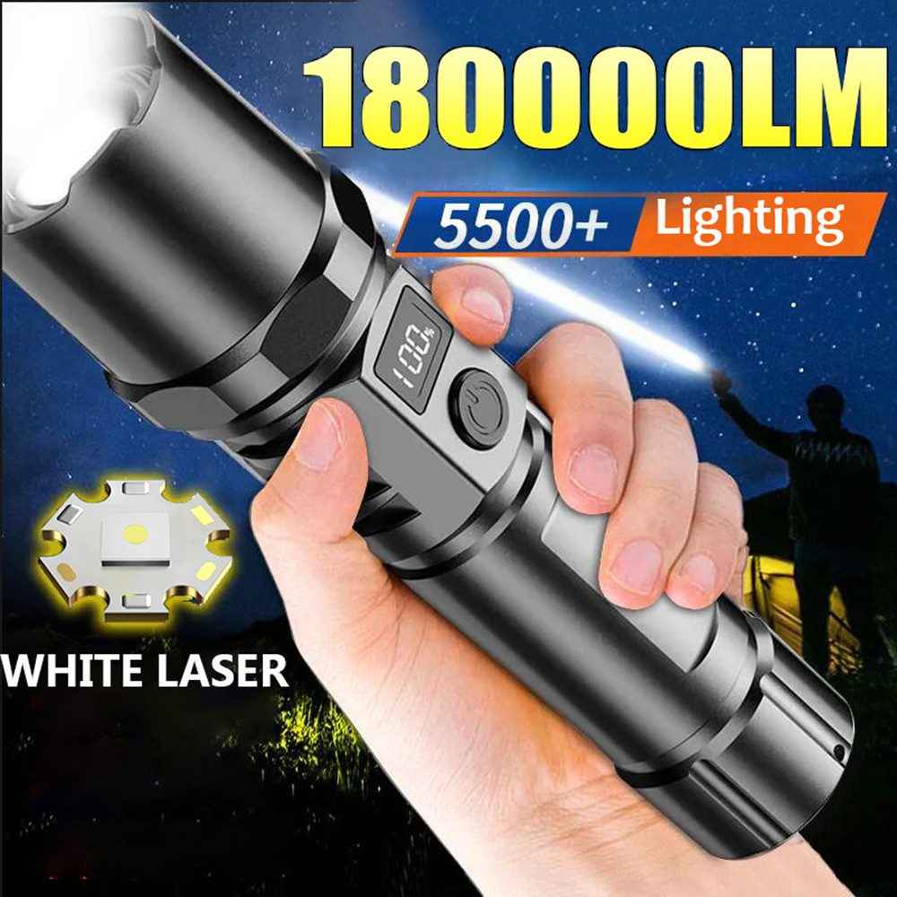 Multi-functional Outdoor Strong Light LED Long-range พร้อม LCD Numerical Power DisplayTelescopic Zoom ไฟฉาย, พลาสติก USB ชาร์จไฟฉาย