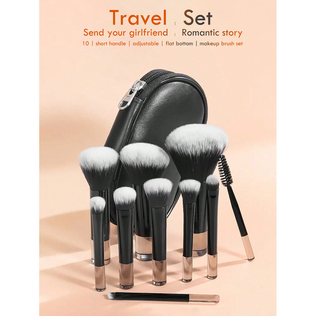 ชุดแปรงแต่งหน้าสําหรับเดินทางแบบยืดหดได้ด้ามสั้นขนาดกะทัดรัดพร้อมเคสแปรงเครื่องสําอางแบบพกพาประหยัดพื้นที่