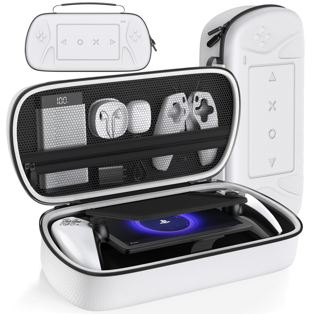เคสแข็งสําหรับเครื่องเล่นระยะไกล Playstation Portal, กระเป๋าเดินทาง PS Portal พร้อมกระเป๋าซิปเพื่อถืออุปกรณ์เสริมพอร์ต PS, กระเป๋าพกพาพอร์ต PS พร้อมร่องที่กําหนดเอง,สีขาว