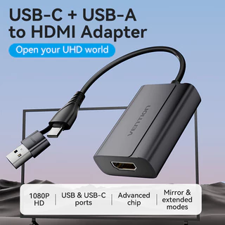 อะแดปเตอร์ HDMI Vention USB-C USB เป็น HDMI 1080P@60Hz สำหรับ MacBook Pro iPad แล็ปท็อป
