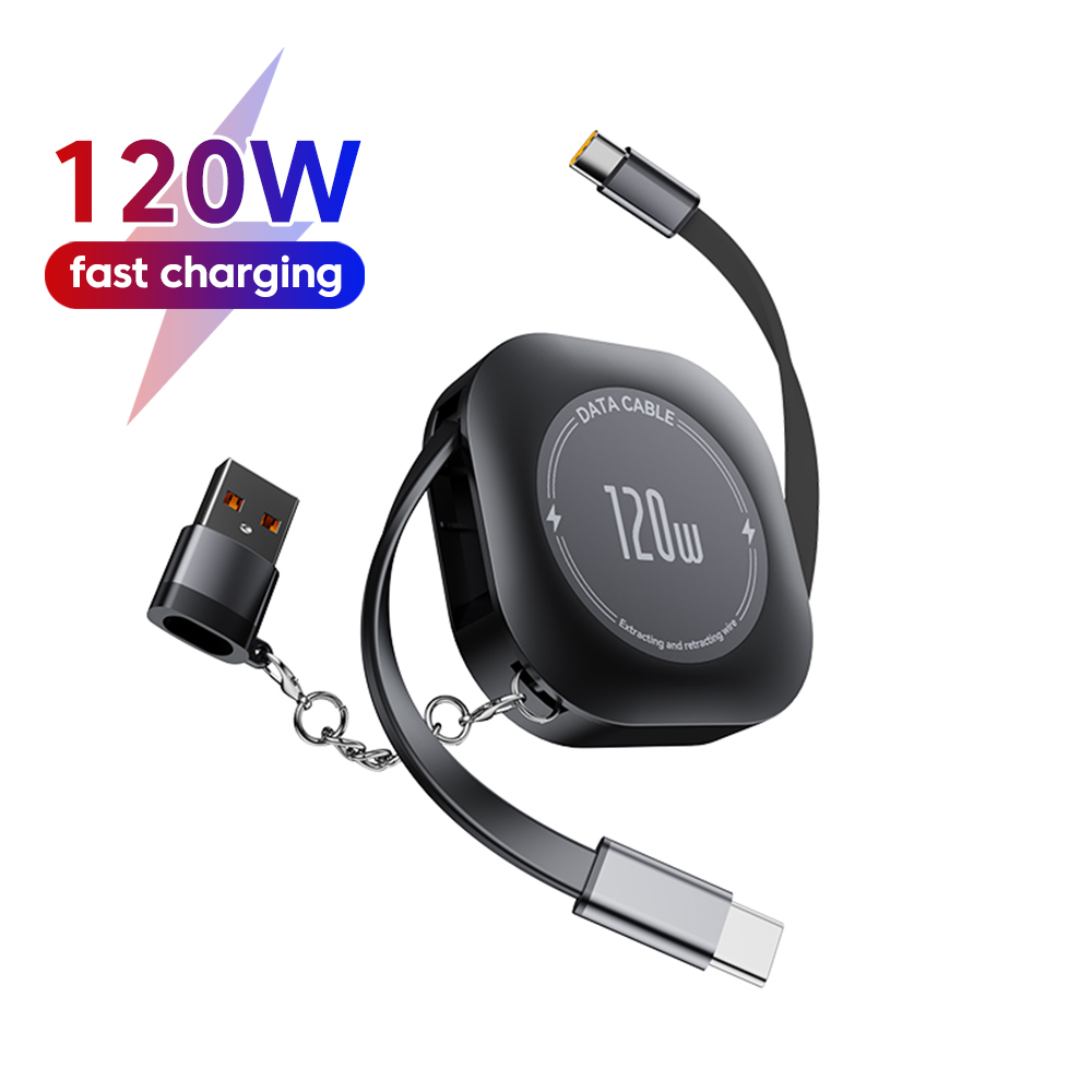 สายชาร์จ USB C เป็น USB C แบบหดได้ 120W พร้อมอแดปเตอร์ Type C หญิงเป็น USB iOS ชาย สำหรับสายข้อมูลโทรศัพท์มือถือ