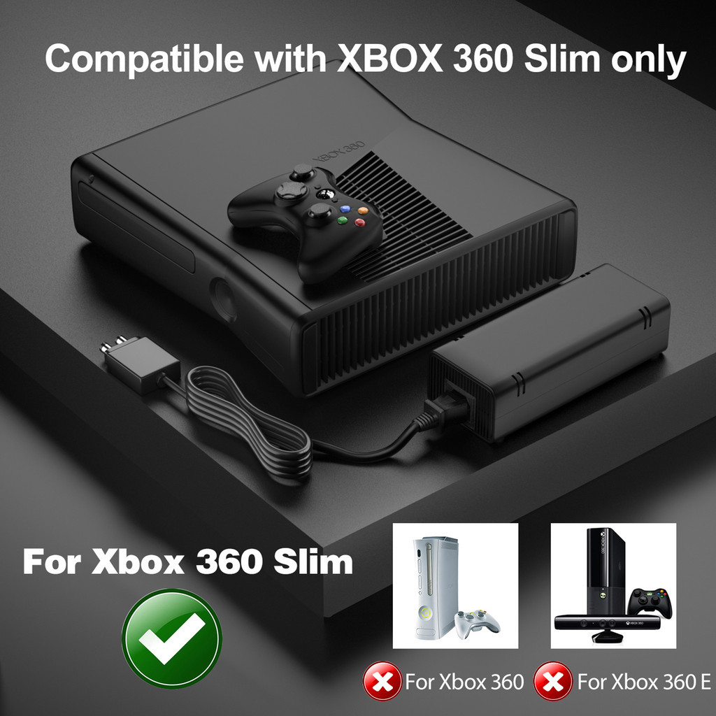 อะแดปเตอร์ AC สําหรับ Xbox 360 Slim, แหล่งจ่ายไฟพร้อมสายไฟเปลี่ยนเครื่องชาร์จอิฐไฟสําหรับคอนโซล Xbox 360 Slim