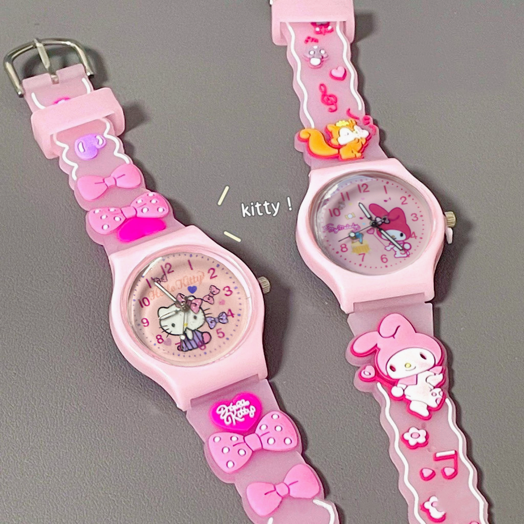 Sanrio Kuromi Hello Kitty นาฬิกาข้อมือควอตซ์ ลายการ์ตูน Melody น่ารัก สําหรับเด็กผู้หญิง และเด็กผู้ชาย