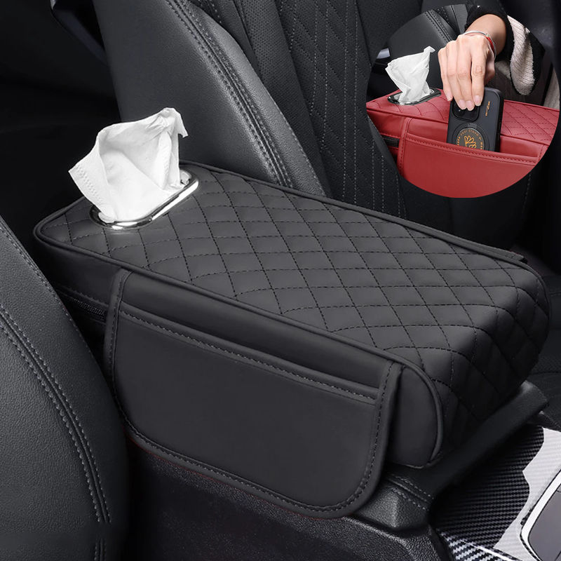 3 IN 1 คอนโซลกลางรถเบาะ Pad Universal PU หนังพนักพิง Pad กล่องกระดาษทิชชูกระเป๋าแบบพกพารถ Armrest ฝาครอบความสูง Pad