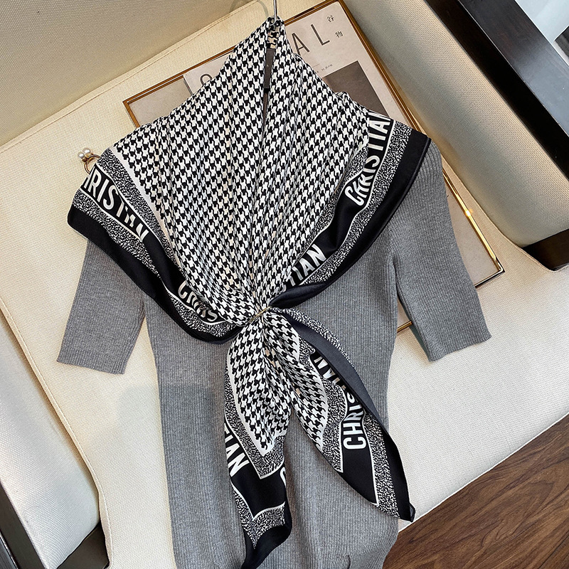 ผ้าพันคอพิมพ์ลาย Houndstooth สำหรับผู้หญิง 90 ซม