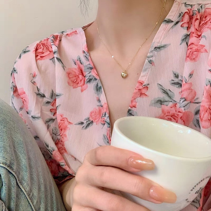 สร้อยคอรักญี่ปุ่นและเกาหลีอารมณ์เข้า Lux จี้หัวใจพีชโซ่กระดูกไหปลาร้าชนกลุ่มน้อยเรียบง่ายทุกการแข่งขันสร้อยคอรูปหัวใจผู้หญิง