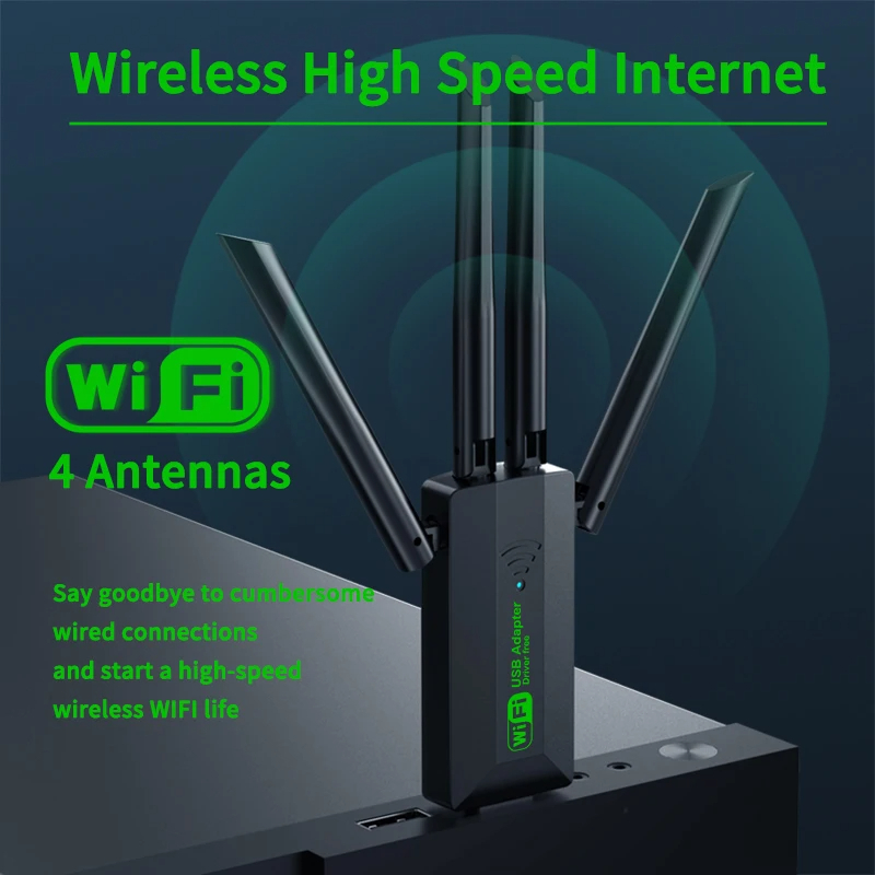1200mbps USB Wifi อะแดปเตอร์ไดร์เวอร์ฟรี 4 เสาอากาศการ์ดเครือข่าย USB USB 3.0 ไร้สายระยะไกล Dual Band 5GHz สําหรับเดสก์ท็อป PC Window10/11