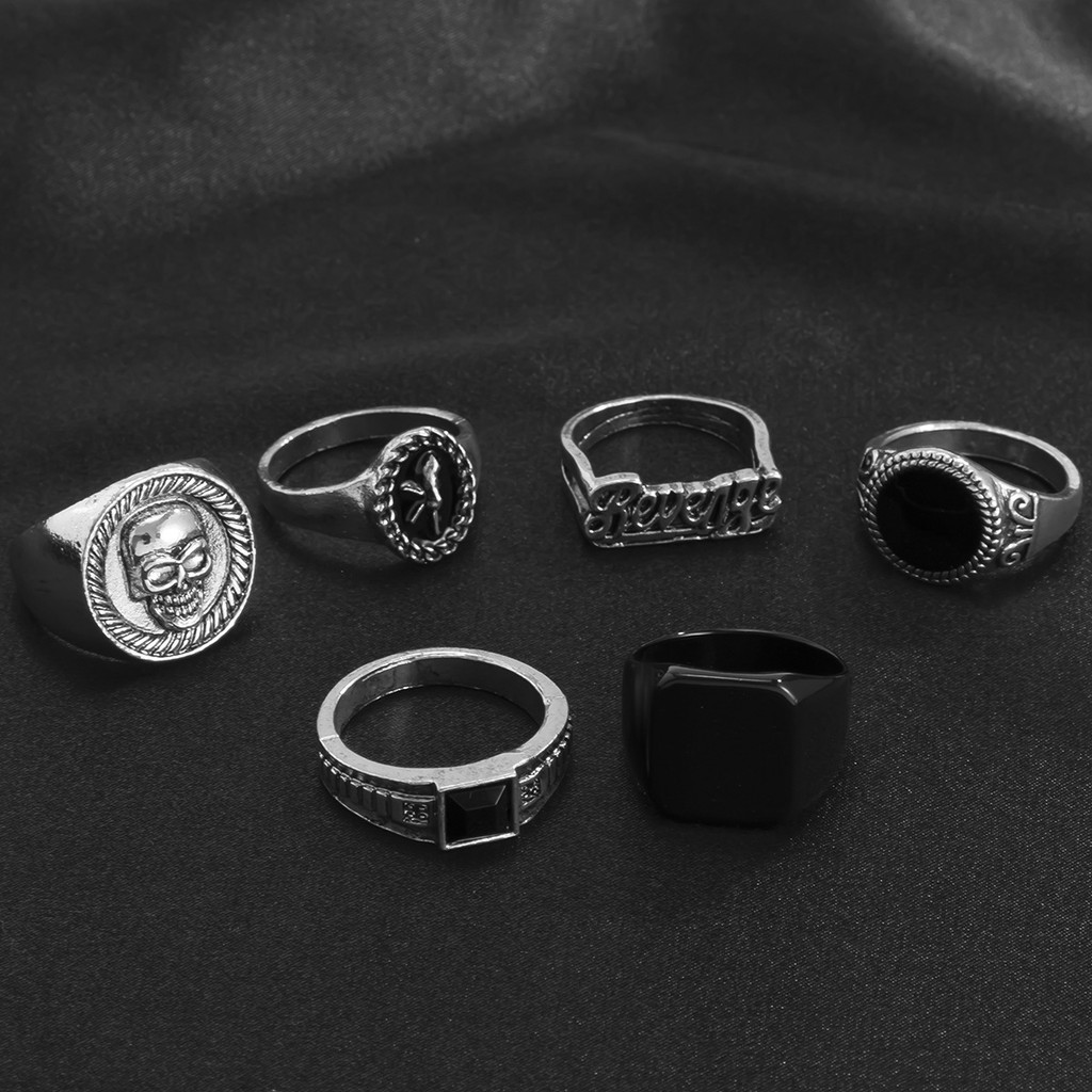 6 ชิ้น Gothic Skull Cool แหวนชุดผู้ชายอินเทรนด์ทุกวัน Street Stackable Finger แหวนมืออุปกรณ์เสริม 2024 แฟชั่นเครื่องประดับชายเด็กของขวัญ