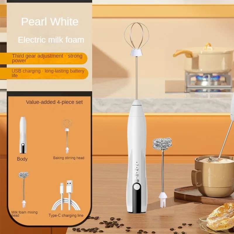 เครื่องตีฟองนมไฟฟ้า USB ชาร์จโฟม Maker ผสมกาแฟครีม cappuccino เครื่องดื่ม Frothing Wand มือถือไข่ Beater 3 ความเร็ว