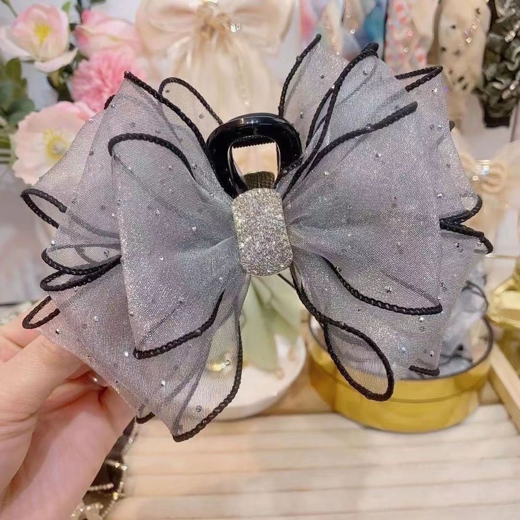 High-end ตาข่าย Rhinestone โบว์คว้าคลิปขนาดใหญ่หญิง Upper-End กลับหัวผม Shark คลิปอุปกรณ์เสริมผมคลิปผม