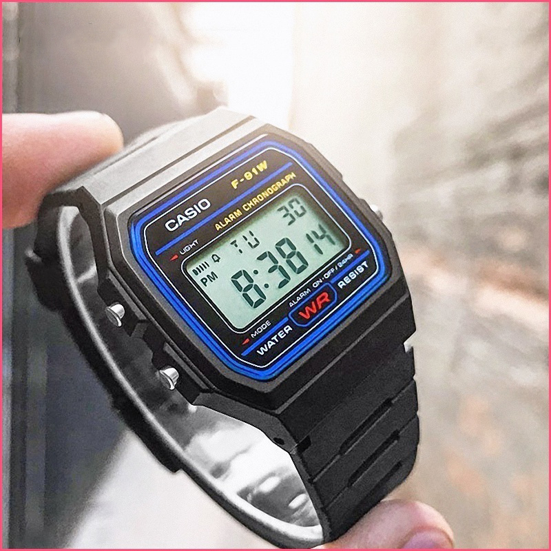 Casio Classic F91W-1 นาฬิกาข้อมือดิจิทัล พร้อมสายเรซิน กันน้ํา สีดํา สําหรับเล่นกีฬา