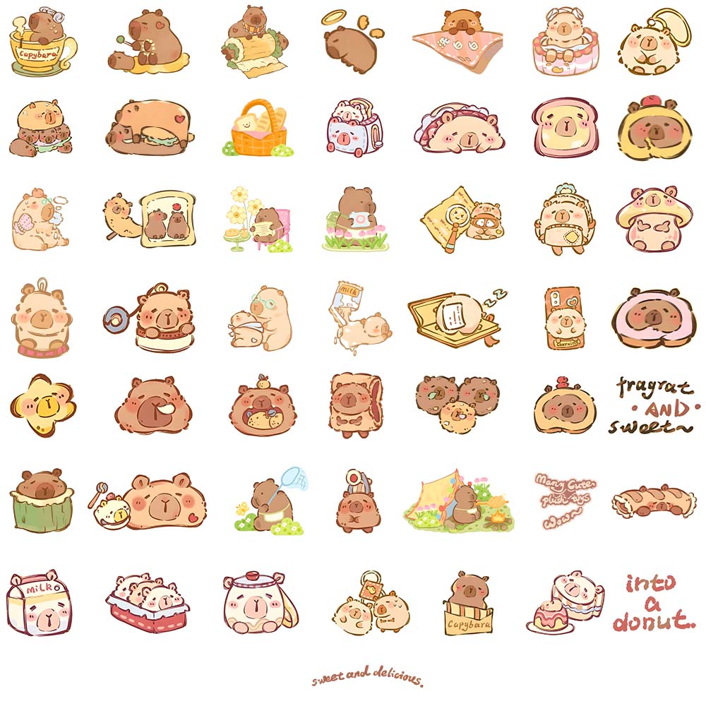 สติกเกอร์ คาปิบาระ น่ารัก 50 ชิ้น - สติ๊กเกอร์การ์ตูนสําหรับถ้วย, แล็ปท็อปและหนังสือ - รูปที่ 2