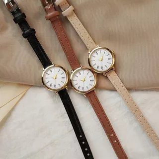 Womens Small Dial Quartz Watch – สายหนังบาง สไตล์เรโทรเกาหลี หรูหราและมินิมอล