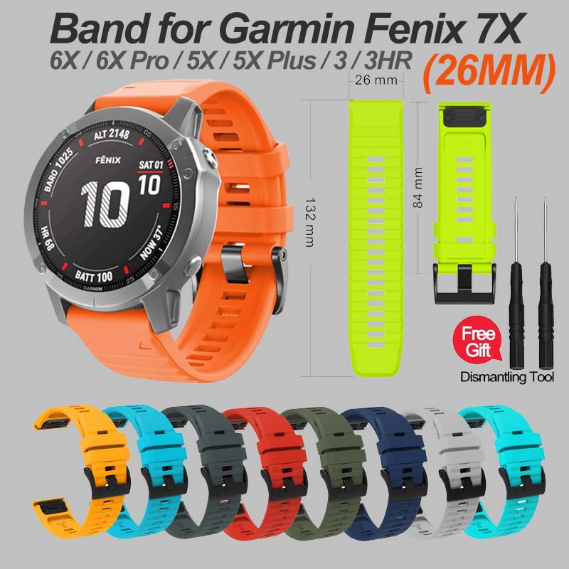 26 มม.ซิลิโคนกีฬาสําหรับ Garmin Fenix 7X/7X Pro/Fenix 6X/6X Pro/Fenix 5X/5X Plus/Fenix 3/3 HR,นาฬิกาสําหรับ Garmin Descent Mk2/2i/3i 51 มม./Enduro