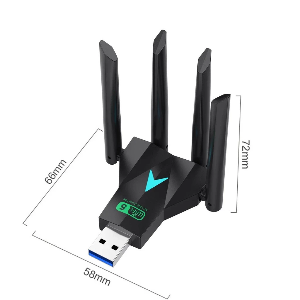 อแด็ปเตอร์ไวไฟแบบไร้สาย USB ใหม่ 6500Mbps 4 เสาอากาศ การ์ดเครือข่ายไม่ต้องติดตั้งไดร์เวอร์ 2.4G 5G สำหรับพีซี Windows 7 ถึง 11