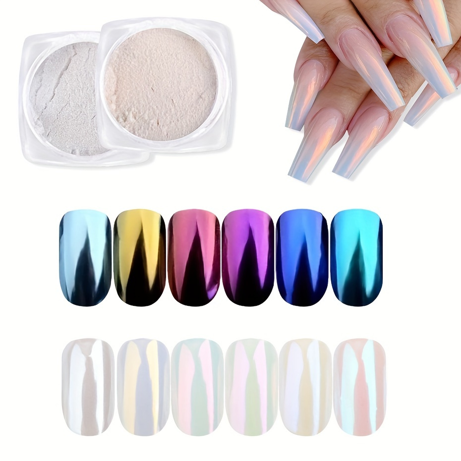 6 ชิ้น/เซ็ตเล็บ Shimmer Powder Glitter Powder Mirror Effect, Aurora Pearl Nail Art ตกแต่ง