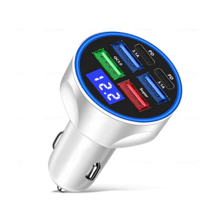 ที่ชาร์จแบตในรถสีบรรยากาศแสงโปร่งใส 4 USB 2 PD 12-24V ชาร์จเร็ว 97W