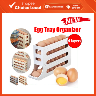 Kitchen Egg Tray 4 Tier Refrigerator Egg Organizer Automatic Rolling Egg Tray Organizer Egg Storage