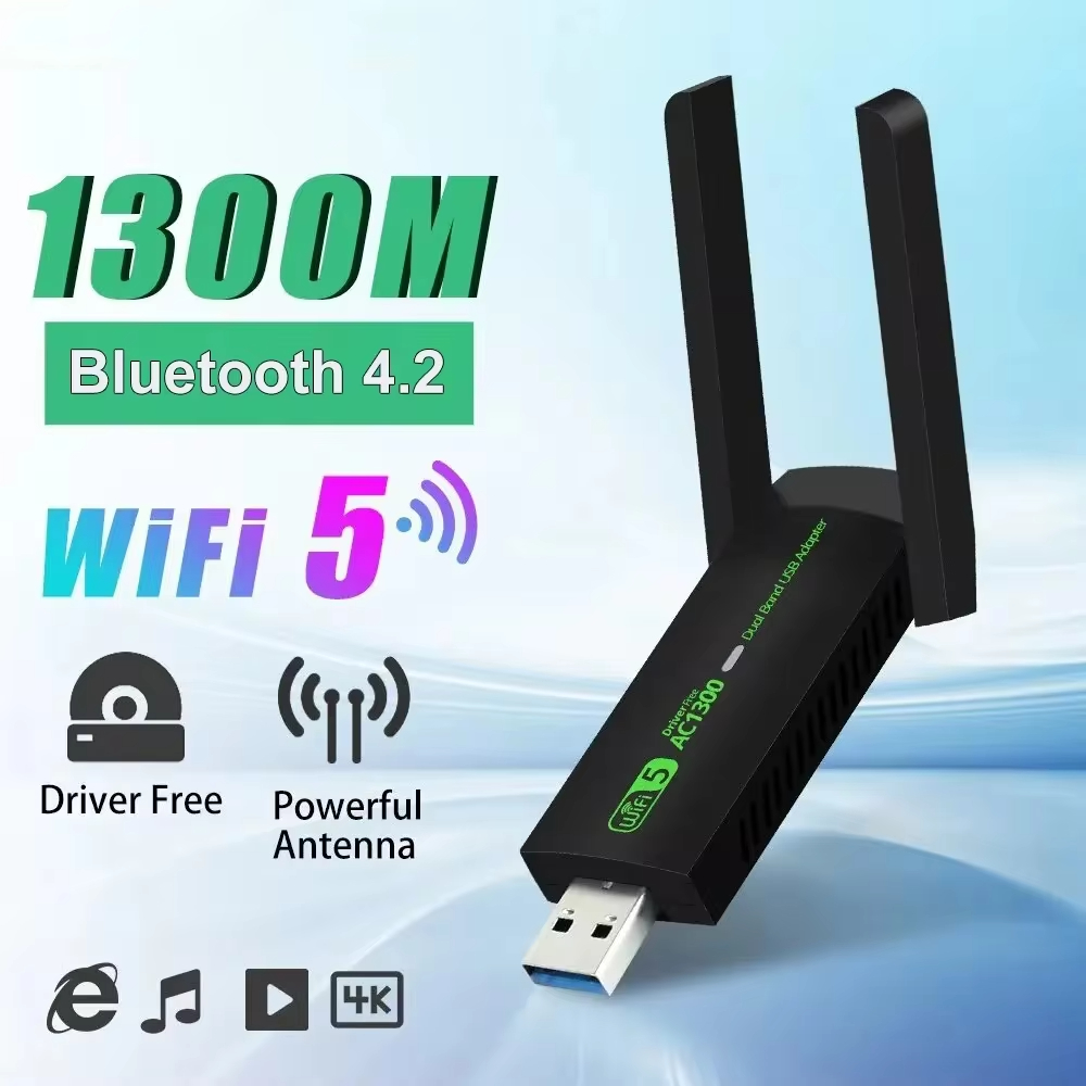 1300mbps USB 3.0 อะแดปเตอร์ WiFi การ์ดเครือข่าย 2.4G 5Ghz Wi-Fi Dongle บลูทูธ 4.2 ตัวรับสัญญาณไร้สายเครื่องส่งสัญญาณสําหรับเดสก์ท็อปแล็ปท็อป