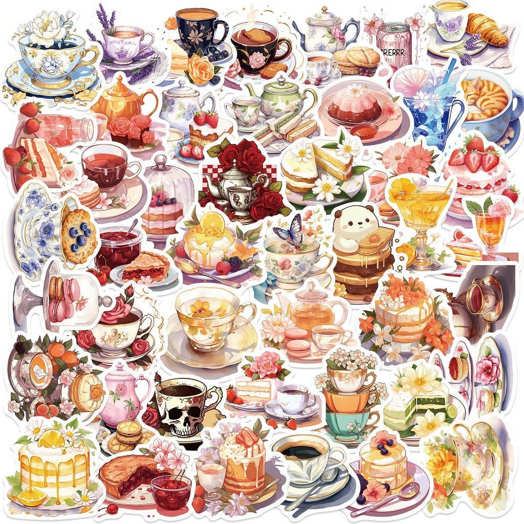50ชิ้นชุดน้ําชายามบ่ายสติ๊กเกอร์กราฟฟิตีสําหรับกระเป๋าเดินทางกรณีโทรศัพท์มือถือแล็ปท็อปหมวกกันน็อคสเก็ตบอร์ดสติกเกอร์ตกแต่งกันน้ํา ทําเอง สร้างสรร