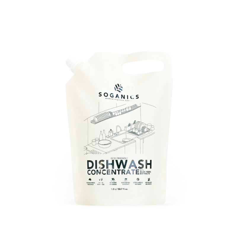 SOGANICS Dishwash Concentrate with Aloe Vera Extract Refill 1.5L (ถุงเติม) สูตรเข้มข้น [Organics Buddy]