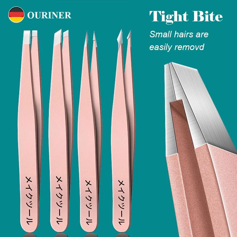 แหนบสแตนเลสสําหรับผมคิ้วกําจัดขนบนใบหน้า Splinter Blackhead Slant Tip ปลายปลายมุมชี้