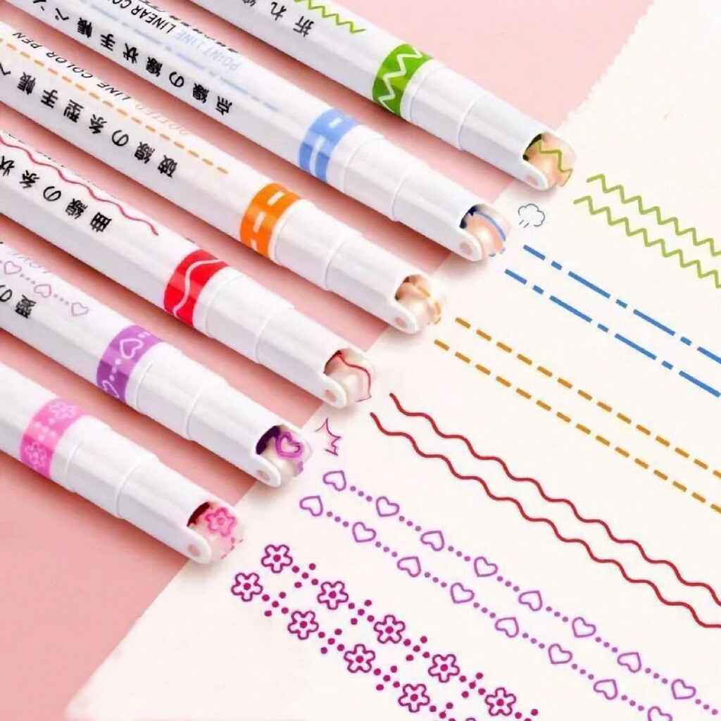 6ps Colored Curve Highlighter Set, One Set 6 ปากกาที่แตกต่างกันสี, 6 Different Curve Shape Fine Lines, สําหรับหมายเหตุถ่ายภาพ