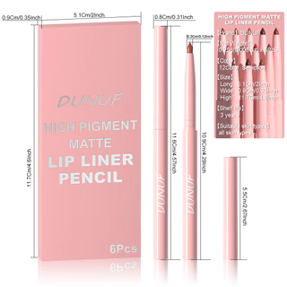 DUNUF 6cs Matte Lip Liner Set - ติดทนนาน กันรอยเปื้อน ดินสอสีกันน้ําสําหรับทุกสภาพผิว - คอลเลกชันสีแดงอเนกประสงค์สําหรับสวมใส่ทุกวันและแต่งหน้าปาร์ตี้