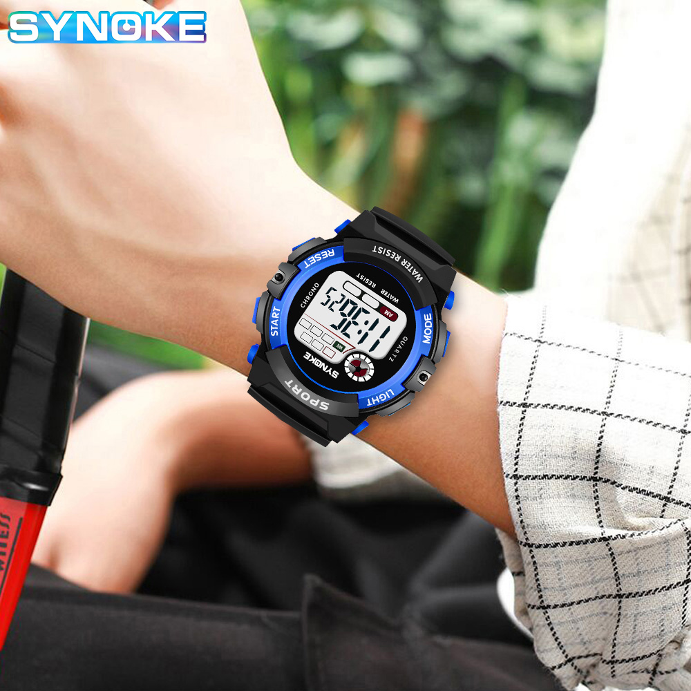 Synoke นาฬิกาเด็กกันน้ํามัลติฟังก์ชั่น LED นาฬิกาดิจิตอลเด็กผู้หญิงและเด็กผู้ชายกีฬานาฬิกาของขวัญสําหรับวันเด็ก