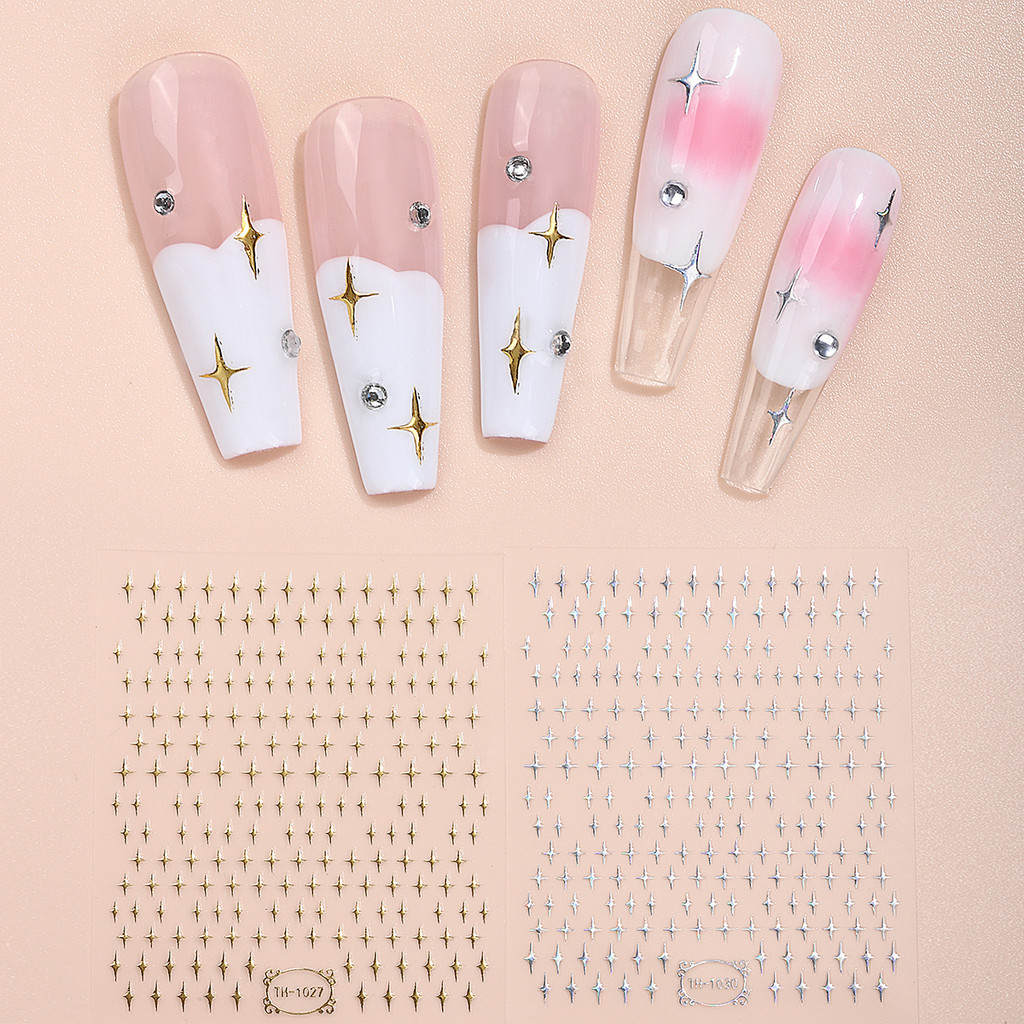 2 ชิ้น 3D Golden Laser Star สติ๊กเกอร์ติดเล็บ Y2K Asterism Self-Adhesive สติ๊กเกอร์ติดเล็บสําหรับผู้หญิงและผู้ชายตกแต่งเล็บ