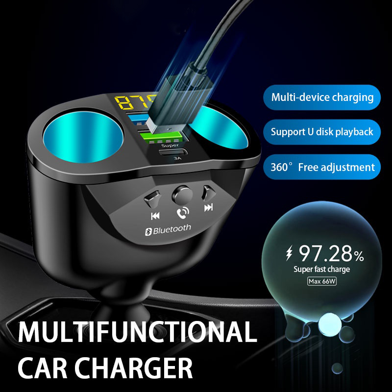 66w USB Type C ที่ชาร์จแบตในรถ QC3.0 Fast Charging Dual รถซิการ์ไฟแช็กซ็อกเก็ต LED จอแสดงผลดิจิตอล USB C Chargers
