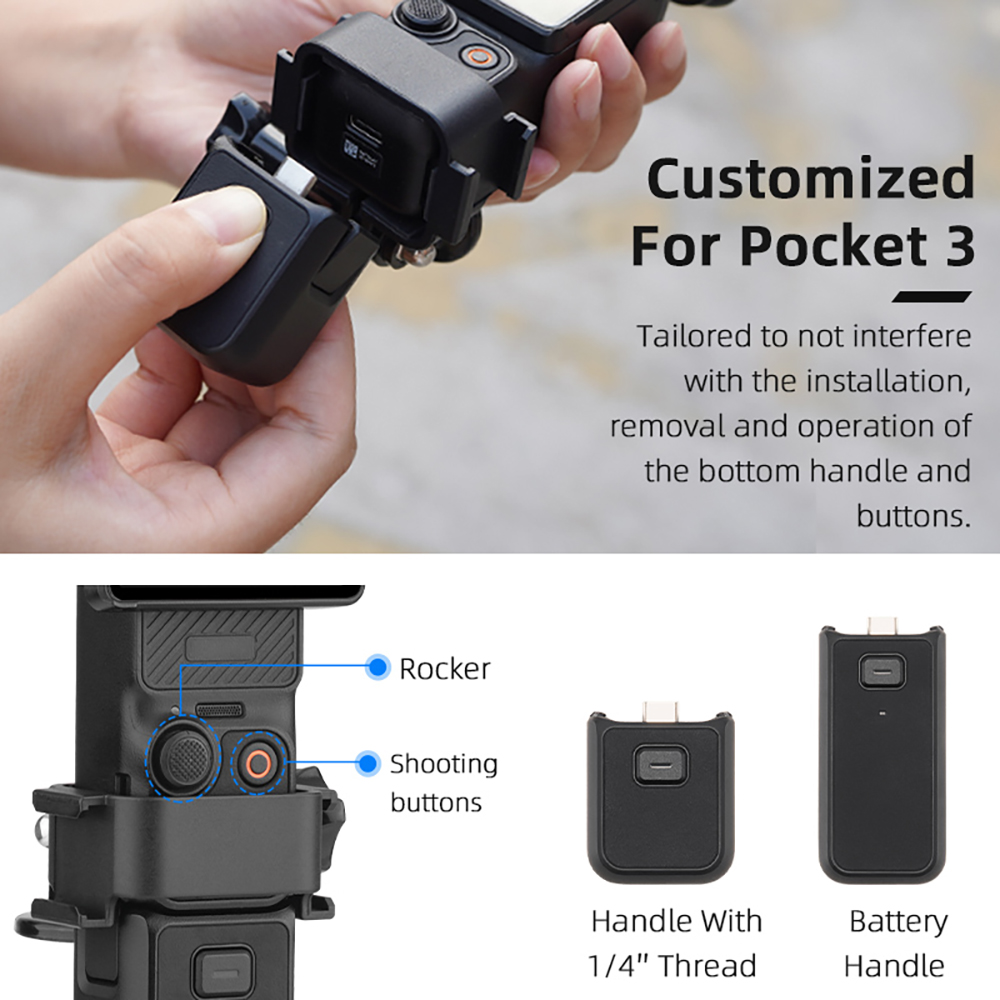 Brdrc ขยายอะแดปเตอร์สําหรับ DJI Osmo Pocket 3 กล้องกิมบอลมือถือพร้อมรองเท้าเย็นคู่ 1/4 "รูสกรูยึดสําหรับกล้องอุปกรณ์ถ่ายภาพ ﻿