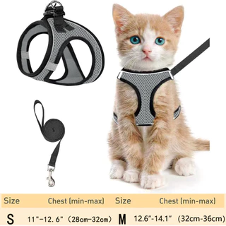 สายรัดแมวและลูกแมวแบบปรับได้พร้อมสายจูง – เสื้อกั๊กตาข่ายนุ่มสะท้อนแสง, กันหนี, สายรัดเดินกลางแจ้งที่สะดวกสบาย